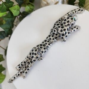 Vintage Silver Articulated Textured Leopard Brooch Pin